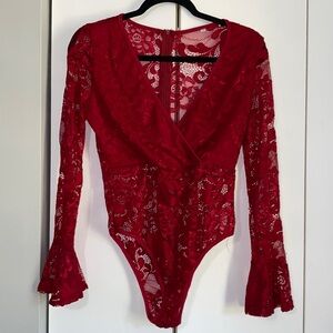Elegant Red Lace Bodysuit